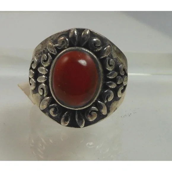 Exquisite Vintage 1990's Sterling Silver Carnelian Cigar Band Ring - Size 7.5 - Picture 3 of 11